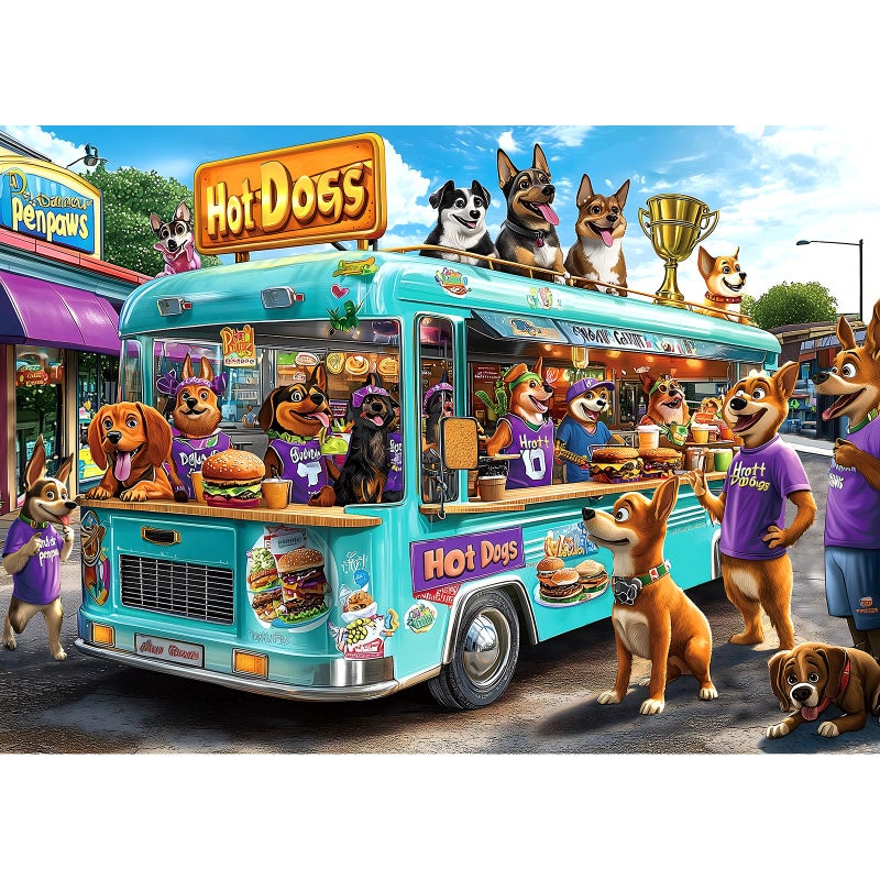 Blueforest 1000 Piece Jigsaw Puzzle for Adults - Cartoon Dogs Food Truck Adventure - Challenging & Fun Puzzle with Vibrant Art, Bonus Poster (27.5" x 19.7") - Image 1