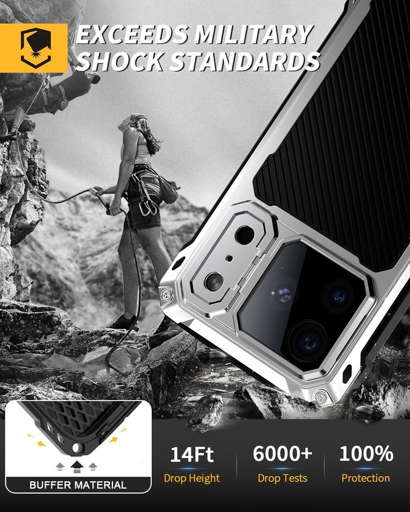 Lanhiem for iPhone 17 Pro Max Metal Case with Kickstand, Compatible with MagSafe, Built in Tempered Glass Screen Protector, Heavy Duty Shockproof Rugged Full Body Tough Phone Cover 6.9" (Silver) - Image 3