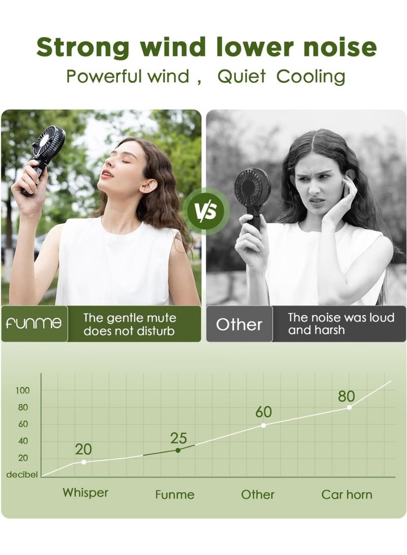 مروحة يدوية قابلة لإعادة الشحن عبر USB من Funme، تعمل لمدة 3 إلى 10 ساعات في وضع صامت، مزودة بثلاث سرعات، مروحة قابلة للطي للسفر والمكتب والتخييم والشاطئ - Image 3