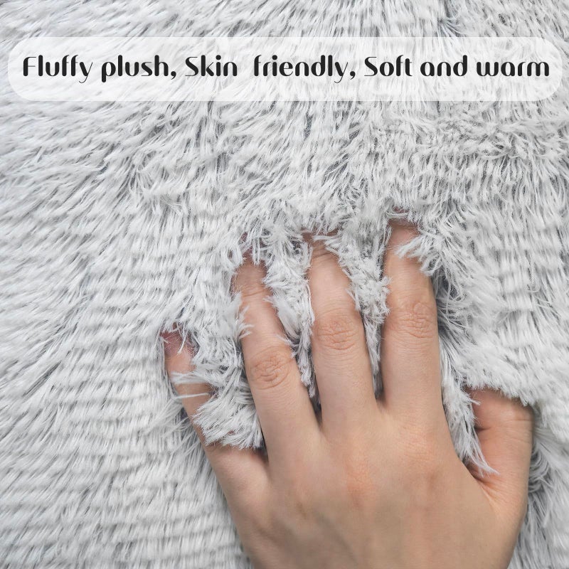 Uhomy 2 Packs Fluffy Accent Pillows Cover 20"x12", Soft Gray Ombre Faux Fur Throw Pillow Case, Modern Luxury Decorative Square Cushion Cover for Farmhouse Home Decor for Sofa/Bed/Chair, 50x30cm - Image 2