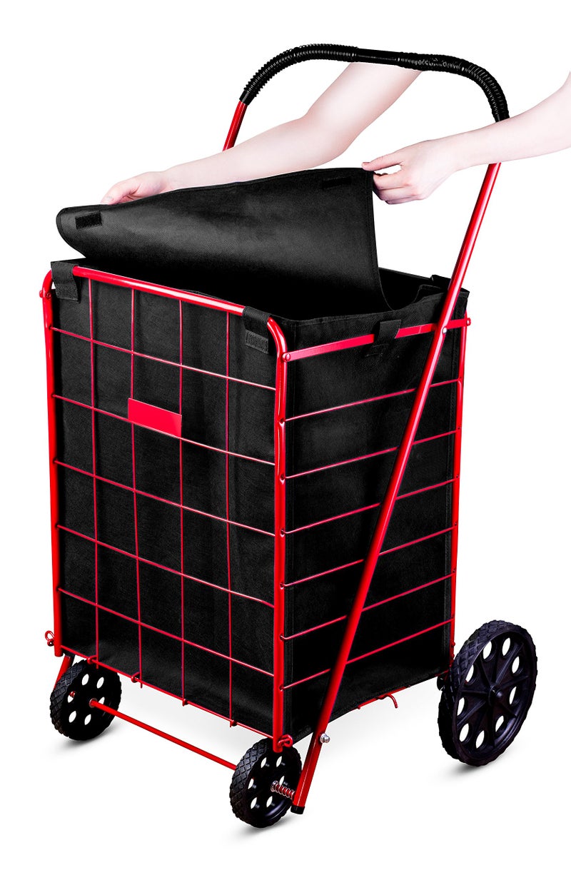 Handy Laundry بطانة عربة التسوق القابلة للحمل، 18" × 15" × 24"، قاع مربع، تناسب عربة التسوق القياسية، غطاء وأحزمة قابلة للتعديل للتثبيت السهل والآمن، مصنوعة من مادة مقاومة للماء، سوداء - Image 3