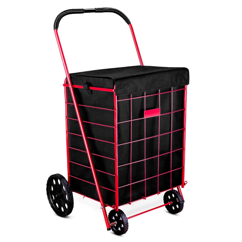 Handy Laundry بطانة عربة التسوق القابلة للحمل، 18" × 15" × 24"، قاع مربع، تناسب عربة التسوق القياسية، غطاء وأحزمة قابلة للتعديل للتثبيت السهل والآمن، مصنوعة من مادة مقاومة للماء، سوداء - Image 1