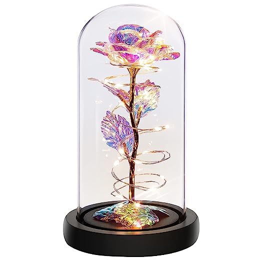 FALONG Mothers Day Roses Gifts for Mom HerWomen Birthday GiftsColorful Rainbow Artificial Flower Rose Light Gift in A Glass DomeLove Gifts Daughter Women Mom Gifts for Mothers DayValentines Gifts