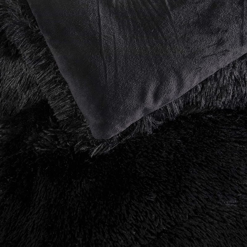chovy Faux Fur Plush Black Comforter Sets Full/Queen - Ultra Soft Shaggy Flannel Velvet Fluffy Fuzzy 3PC Bedding Set ï¼ˆComforter x 1 Pillowcases x 2ï¼‰ 1 - Image 4
