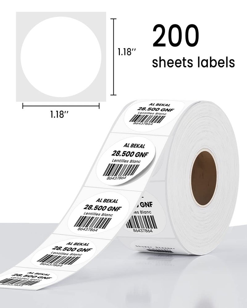 Memoqueen Phomemo 1.18" Adhesive Round Labels, Sticker White Circle Labels Compatible with Phomemo M110/M220/M100/M250/M102/M221, Multi-Purpose for Business, Kitchen, Office, Study (200 Pieces/1 Roll) - Image 2