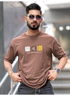 Maniac Mens Printed Round Neck 3/4th Sleeve Dusty Pink Cotton T-Shirt  - Image 3