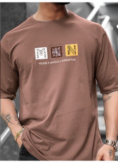 Maniac Mens Printed Round Neck 3/4th Sleeve Dusty Pink Cotton T-Shirt  - Image 5