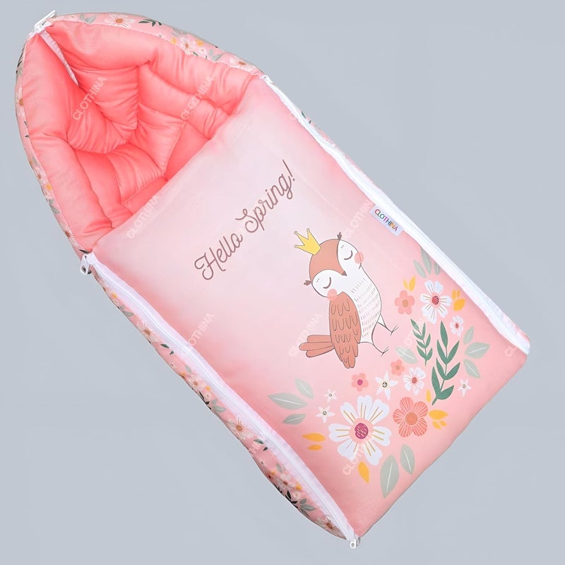 Frido Frido 3 in 1 Baby Bed Sleeping Bag Carry Nest Cotton Baby Bedding for New Born Infant Portable Bassinet for Baby Carrying Unisex 0 to 12M Light Grey Peach - Image 1