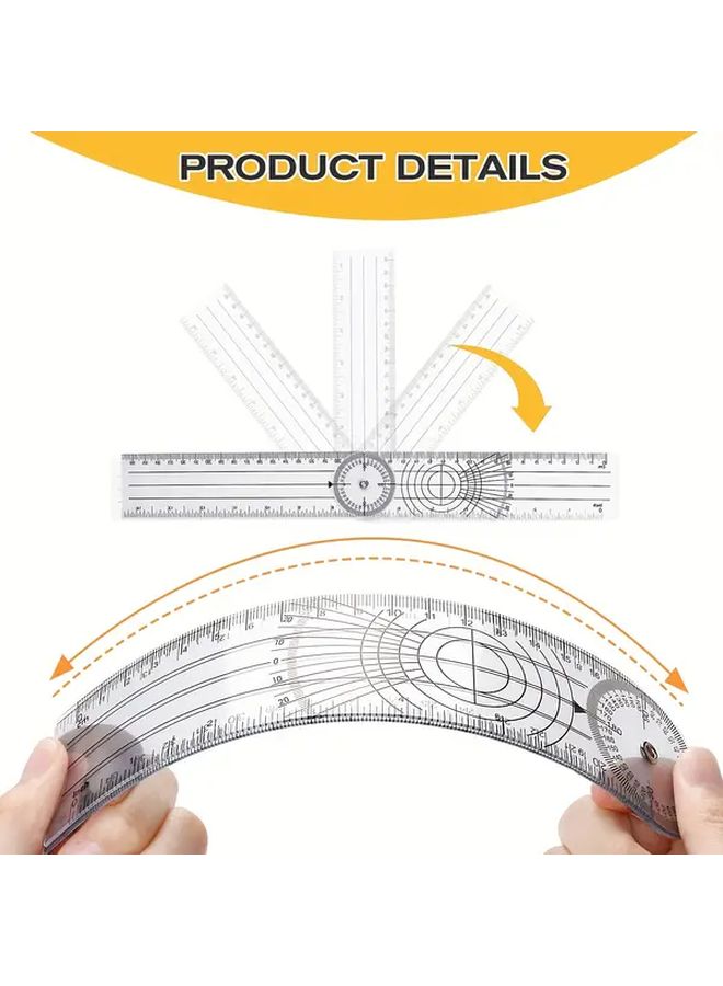 2Pcs 360 Degree Rotating Clear Plastic Protractor With Ruler 7 Inch Arm For School Office - Image 3