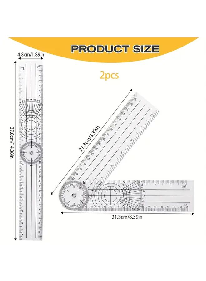 2Pcs 360 Degree Rotating Clear Plastic Protractor With Ruler 7 Inch Arm For School Office - Image 2