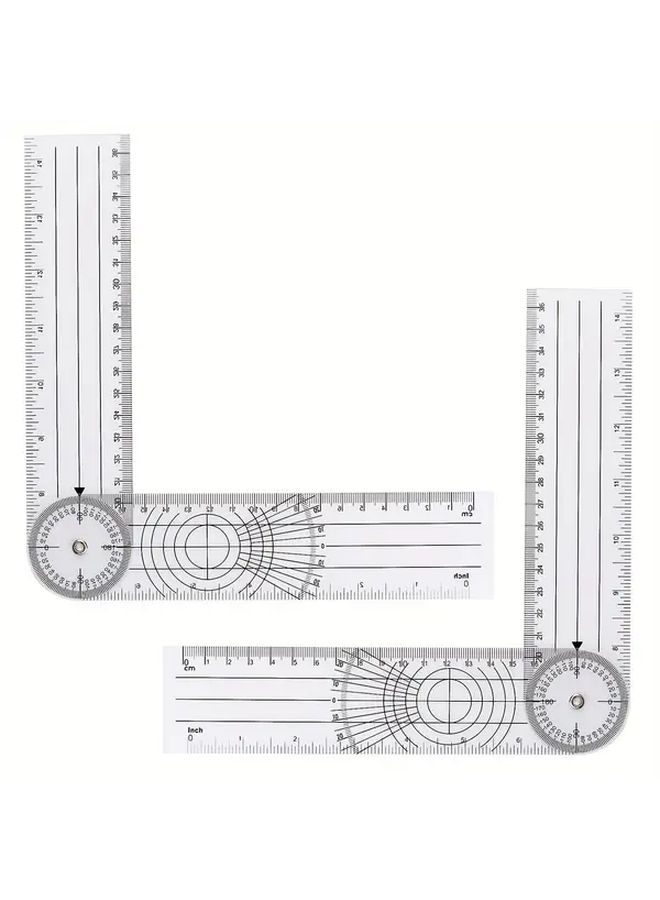 2Pcs 360 Degree Rotating Clear Plastic Protractor With Ruler 7 Inch Arm For School Office - Image 1