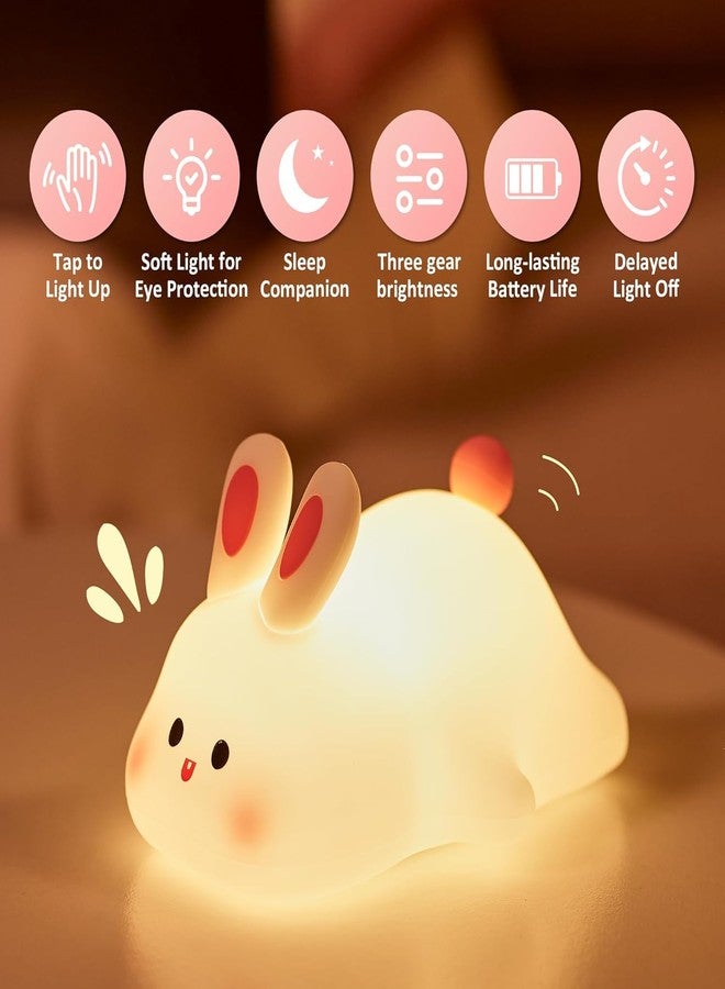 GITGRNTH LED Bunny Night Light for Kids - Soft Silicone Nursery Lamp, Rechargeable Cute Animal Nightlight with Tap Control, Bedside Lamp for Baby Room, Toddler Gifts, Bedroom Décor - Image 4