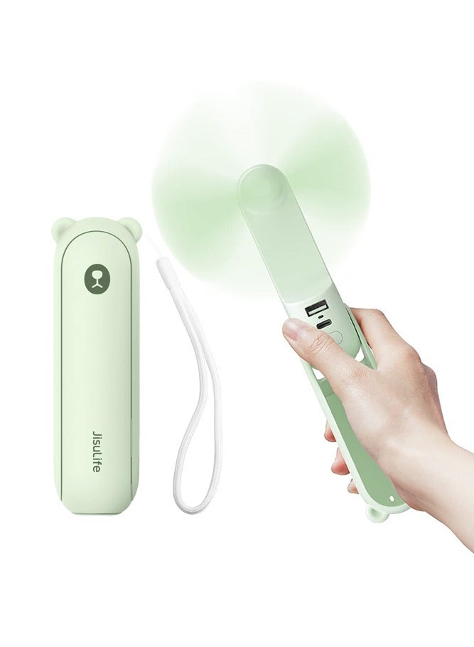 Handheld Fan with 4500 mAh Powerbank Max 46 Hours Runtime, Pocket Fan with Portable Battery Operated or USB Powered, Folding Personal Fan (Green/3 Speeds ) - Image 1