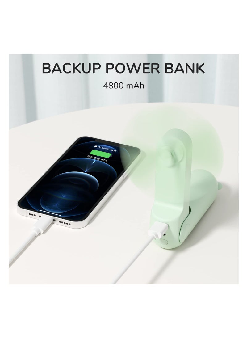 Handheld Fan with 4500 mAh Powerbank Max 46 Hours Runtime, Pocket Fan with Portable Battery Operated or USB Powered, Folding Personal Fan (Green/3 Speeds ) - Image 4
