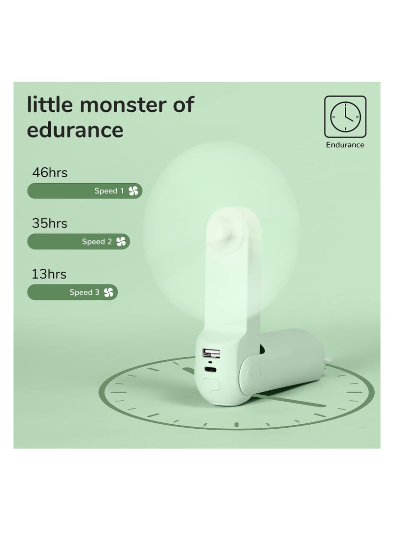 Handheld Fan with 4500 mAh Powerbank Max 46 Hours Runtime, Pocket Fan with Portable Battery Operated or USB Powered, Folding Personal Fan (Green/3 Speeds ) - Image 3