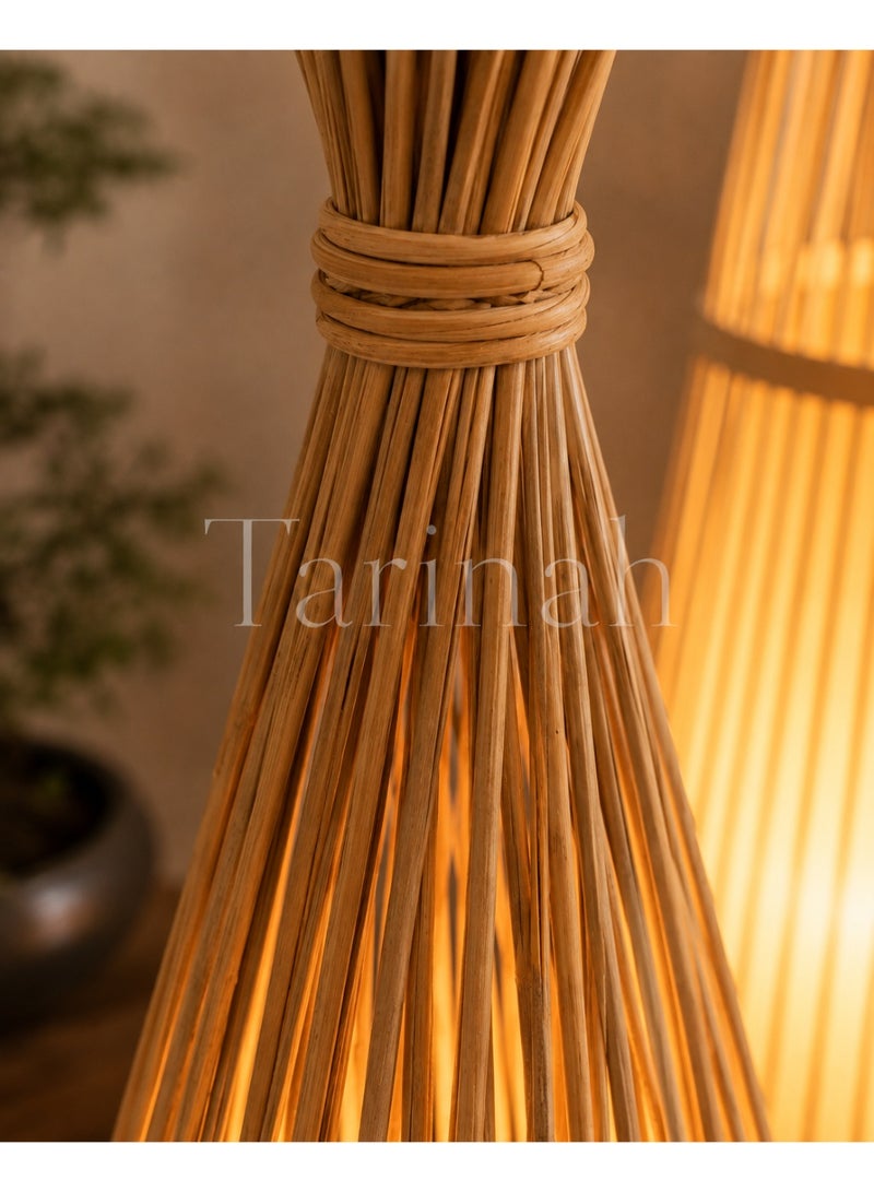 Luxury Bamboo Cone Floor Lamp – Handmade Natural Rattan Standing Lamp with Warm Ambient LED Lighting - Image 4