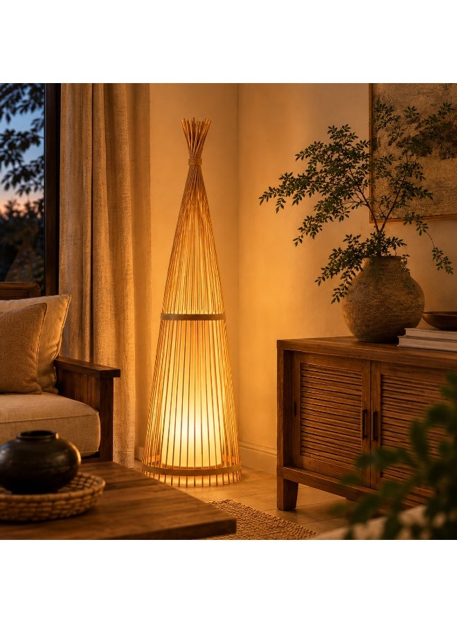 Luxury Bamboo Cone Floor Lamp – Handmade Natural Rattan Standing Lamp with Warm Ambient LED Lighting - Image 3