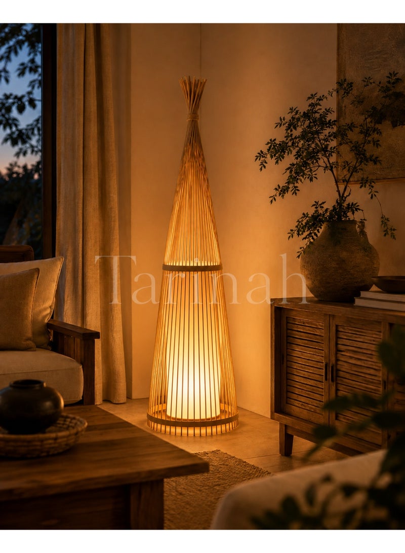 Luxury Bamboo Cone Floor Lamp – Handmade Natural Rattan Standing Lamp with Warm Ambient LED Lighting - Image 5