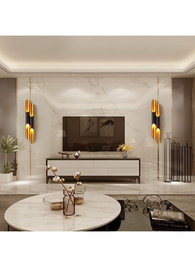 Modern wall sconce with top and bottom lighting in a distinctive cylindrical design - black and gold color - Image 2