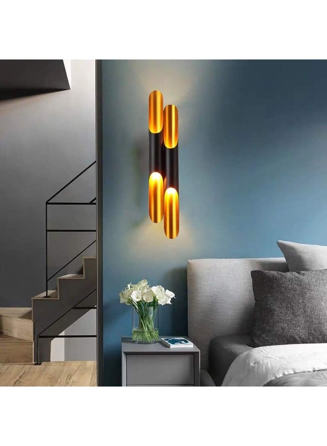 Modern wall sconce with top and bottom lighting in a distinctive cylindrical design - black and gold color - Image 5