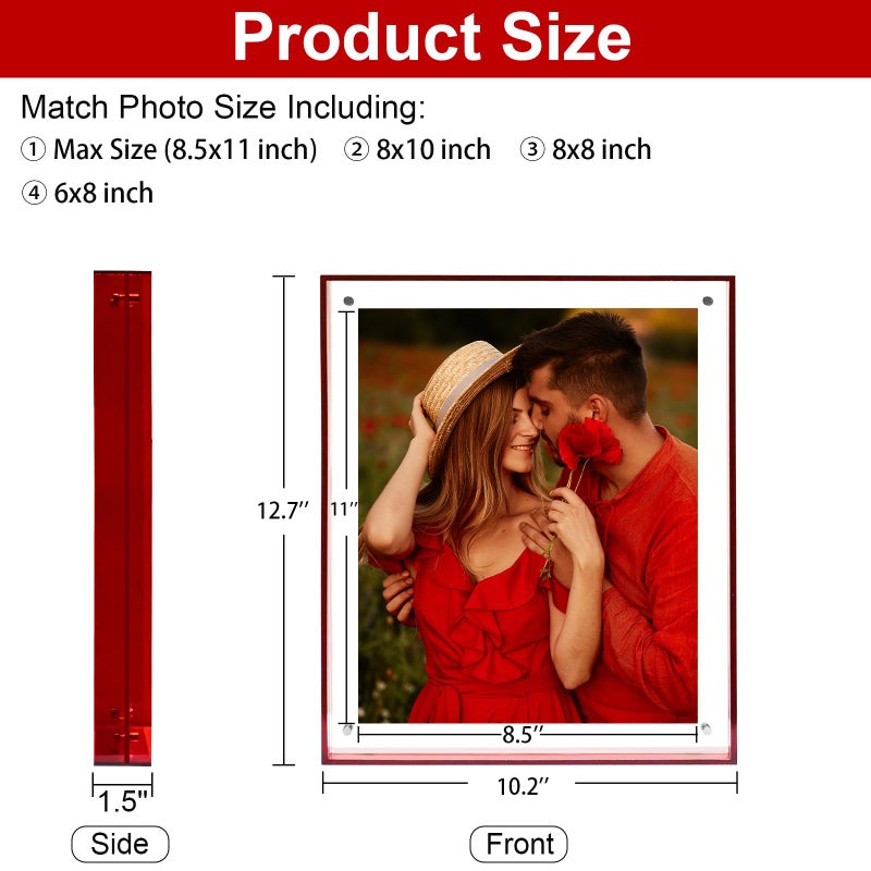 MFoffice 8.5x11 Picture Frame  Stunning Color Acrylic Photo Frame  Use as 8.5x11  8x10  8x8  6x8 Picture Frame and Acrylic Tray  Horizontal and Vertical Formats for Tabletop Display  Red  1Pack - Image 2