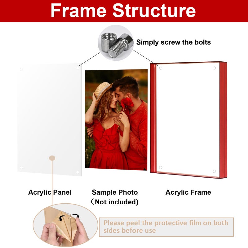 MFoffice 8.5x11 Picture Frame  Stunning Color Acrylic Photo Frame  Use as 8.5x11  8x10  8x8  6x8 Picture Frame and Acrylic Tray  Horizontal and Vertical Formats for Tabletop Display  Red  1Pack - Image 3