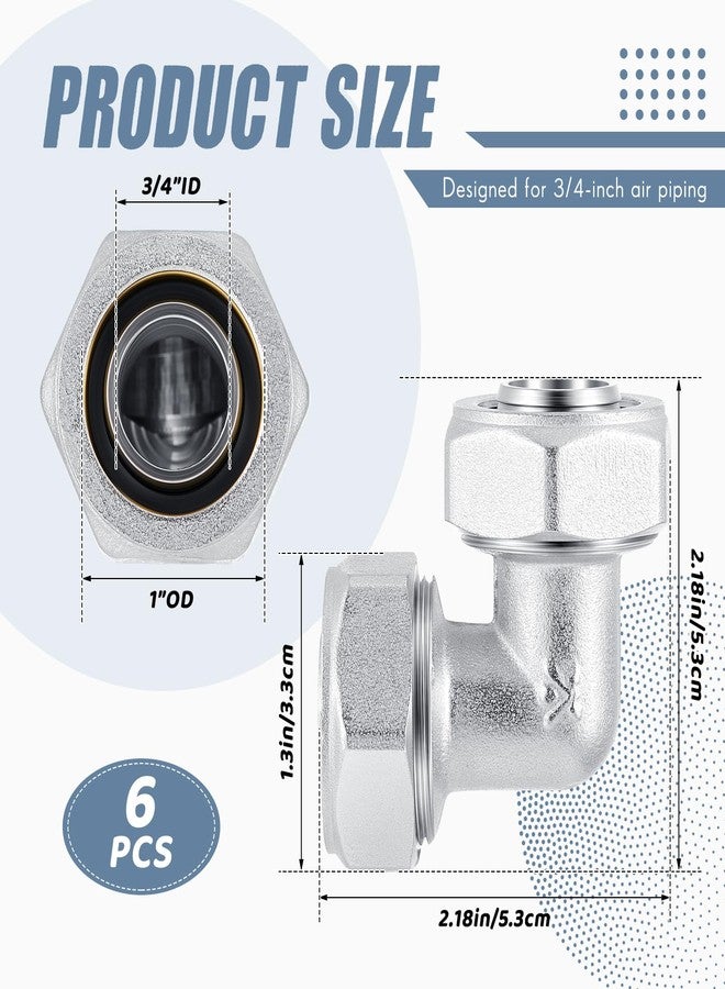 Yaocom 6 Pcs 3/4" Elbow Air Piping Fittings,Brass-nickel Plated,200psi,Tubing Fittings for Shop Compressed Air Line System Kit - Image 2