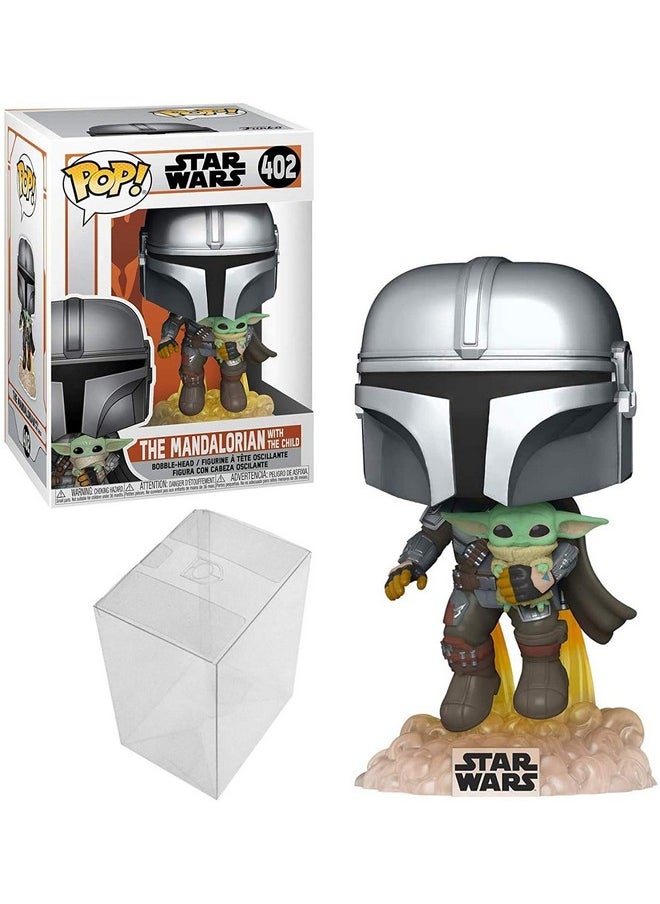 Funko Pop Star Wars The Mandalorian Mandalorian Flying With The Child Bundle With 1 Popshield Pop Box Protector  - Image 1