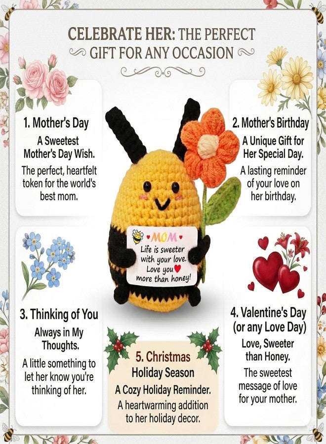 Lowealuk Gifts for Mom from Daughter Son - Handmade Crochet Bee, Mothers Day Birthday for Mom Mother in Law, I Love You Mama Present, Emotional Support Desk Decor - Image 2