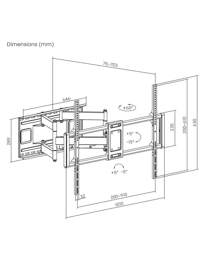 Hamood - Ultra Heavy-Duty XXL Articulating TV Wall Bracket Heavy-Duty Large-Screen Full-Motion TV Wall Mount Holds One 60" to 120" TV up to 120 kg 264 lbs. - Image 1