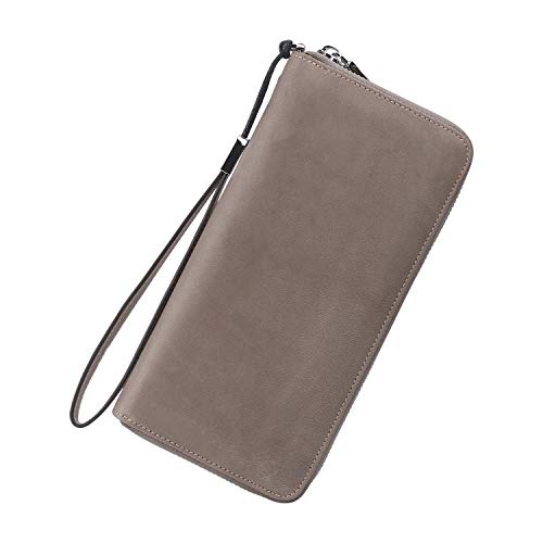 Lavemi Women's RFID Blocking 100% Leather Large Capacity Zip Around Wallet Phone Holder Clutch Travel Purse Wristlet(Large Size Vintage Gray) - Image 1