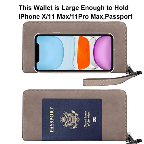 Lavemi Women's RFID Blocking 100% Leather Large Capacity Zip Around Wallet Phone Holder Clutch Travel Purse Wristlet(Large Size Vintage Gray) - Image 5