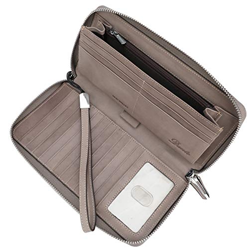 Lavemi Women's RFID Blocking 100% Leather Large Capacity Zip Around Wallet Phone Holder Clutch Travel Purse Wristlet(Large Size Vintage Gray) - Image 4