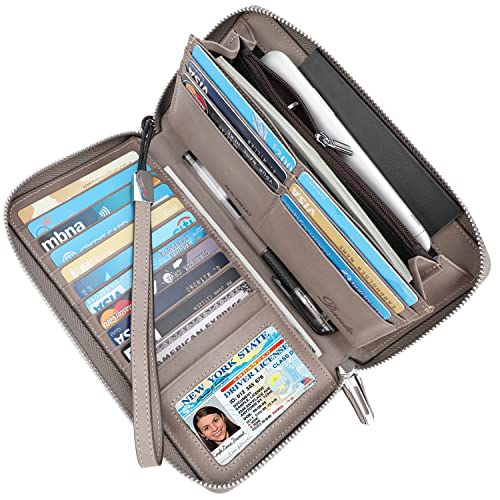 Lavemi Women's RFID Blocking 100% Leather Large Capacity Zip Around Wallet Phone Holder Clutch Travel Purse Wristlet(Large Size Vintage Gray) - Image 2