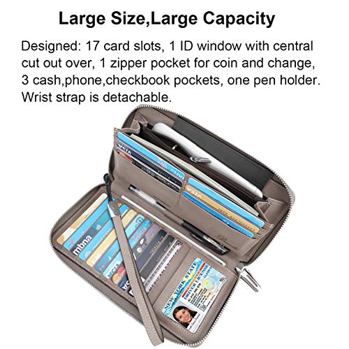 Lavemi Women's RFID Blocking 100% Leather Large Capacity Zip Around Wallet Phone Holder Clutch Travel Purse Wristlet(Large Size Vintage Gray) - Image 3