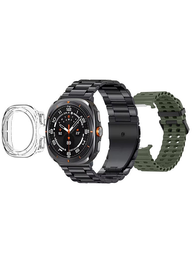 Kalobee حزمة ساعة SK7 الذكية الفائقة مع ملحقات تشمل 1 حزام من الفولاذ المقاوم للصدأ الأسود 1 حزام من السيليكون الأخضر الزيتوني وكابل شحن وحافظة واقية من TPU - Image 3