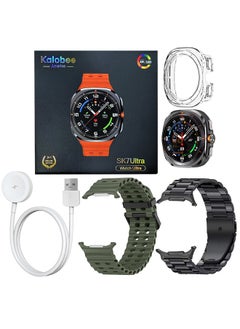Kalobee SK7 Ultra Smartwatch Bundle With Accessories Including 1 Black Stainless Steel Band 1 Olive Green Silicone Band a Charging Cable and a TPU Case Protector  - Image 4
