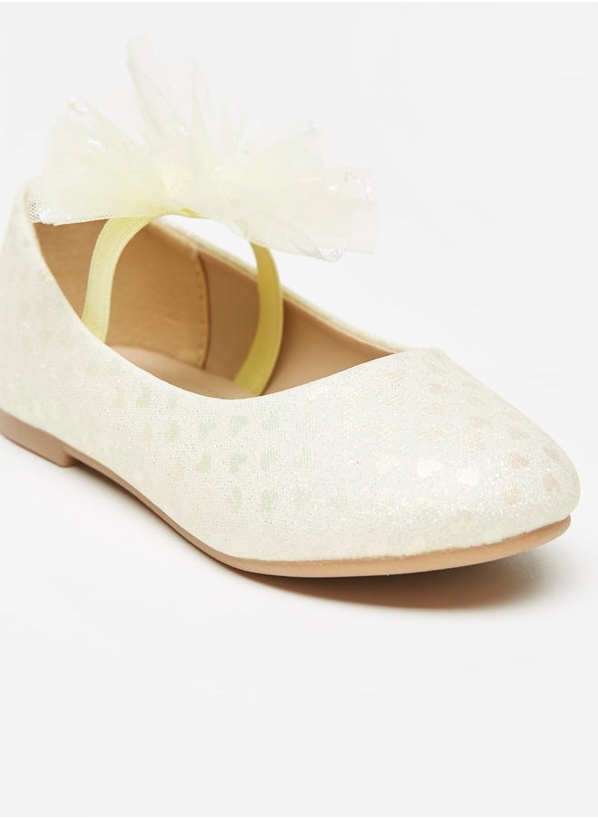 Girl's Printed Mary Jane Shoes with Bow Applique and Elasticated Strap Ramadan Collection