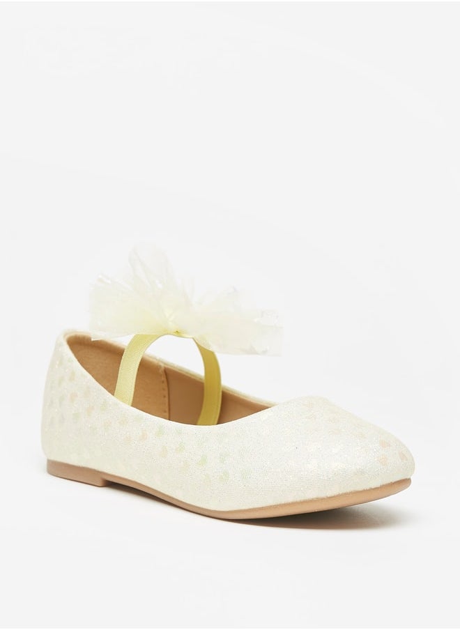 Girl's Printed Mary Jane Shoes with Bow Applique and Elasticated Strap Ramadan Collection