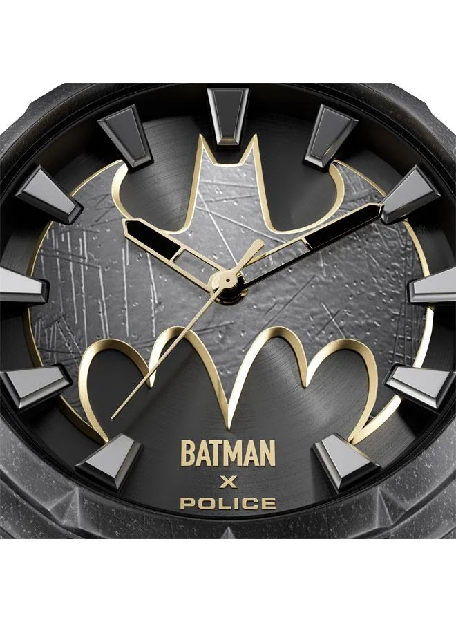 POLICE Men's Men's Batman 45mm Watch with Antique Ion-Plated Gunmetal Dial & Genuine Leather Strap