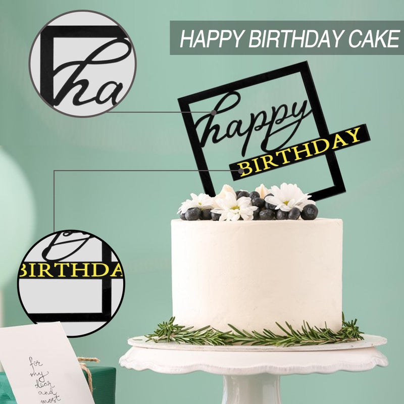 RASSLISA 24 PCS أسود عيد ميلاد سعيد كعكة أعلى الأقطار مرآة أكريليك كعكة أعلى الجانبية ديكورات كعكة الكعكة إدراج كعكة تزيين لوازم كب كيك أدوات أعلى لعصابات عيد ميلاد المعجنات المعجنات 8 أنماط - Image 4