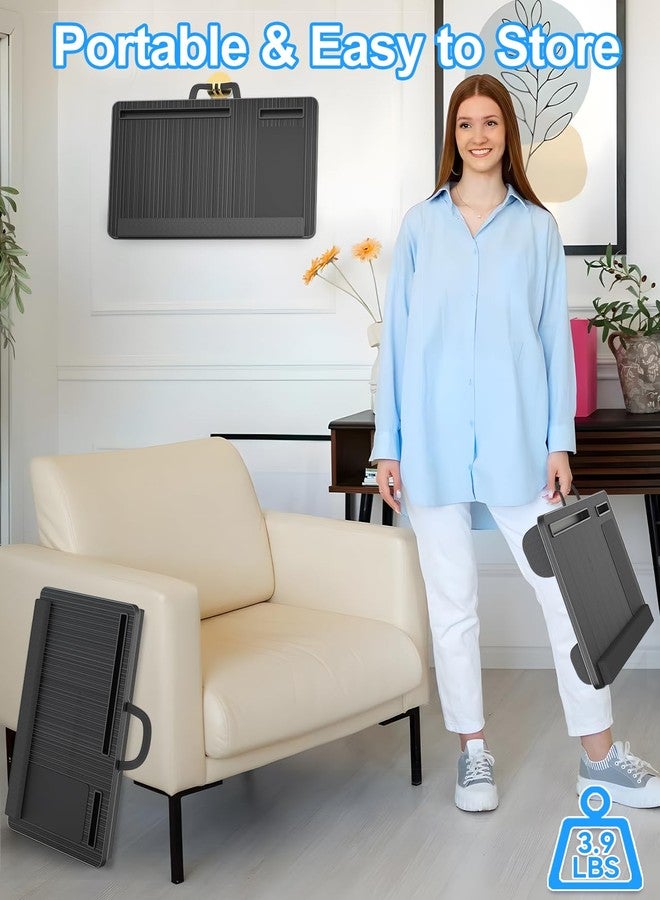 HETTHI طاولة كمبيوتر محمول HETTHI، طاولة كمبيوتر محمول كبيرة محمولة للاستخدام على السرير، صينية كمبيوتر محمول حتى 17 بوصة مع مسند للمعصم، لوحة ماوس، فتحة للهاتف اللوحي، مقبض محمول، وسادة (أسود) - Image 5