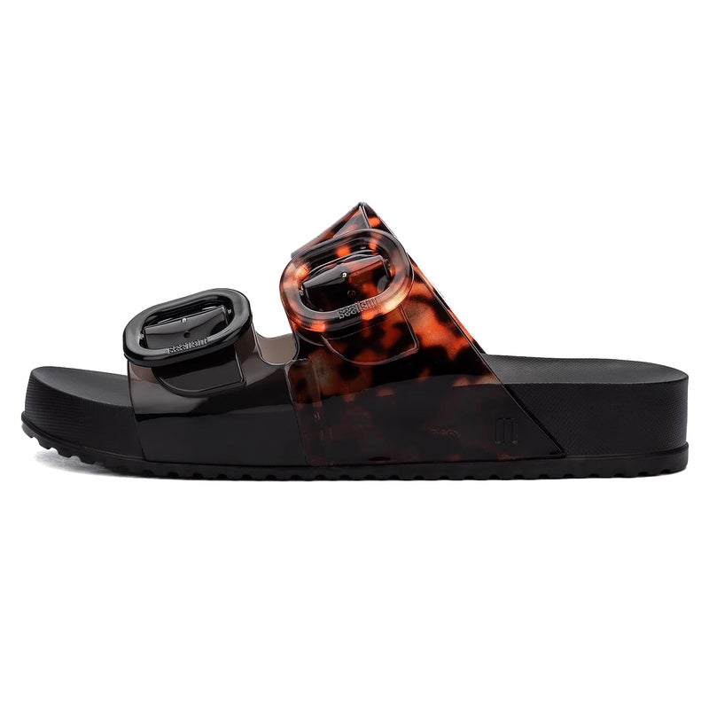 Melissa Cozy Jelly Slides for Women - Thick-Soled Slides with Adjustable Double Buckle Straps, Slip-on Vegan Jelly Shoes, Super Soft and Flexible Slides with Open Toe Design, Black/Clear Tortoise, 8 - Image 1