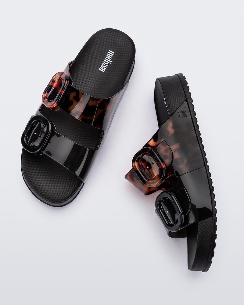 Melissa Cozy Jelly Slides for Women - Thick-Soled Slides with Adjustable Double Buckle Straps, Slip-on Vegan Jelly Shoes, Super Soft and Flexible Slides with Open Toe Design, Black/Clear Tortoise, 8 - Image 3