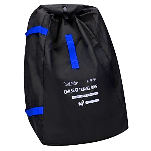 ProFaster Car Seat Travel Bag Backpack for Air Travel - Karfast Universal Infant Carseat Gate Check Bag Cover for Airplane, Foldable with Pouch, Blue - Image 1