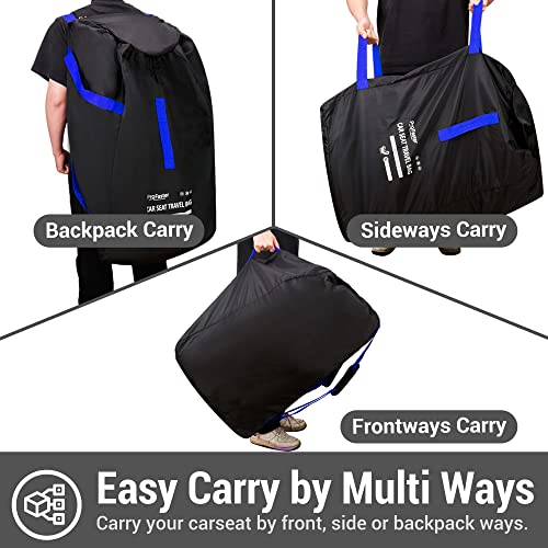 ProFaster Car Seat Travel Bag Backpack for Air Travel - Karfast Universal Infant Carseat Gate Check Bag Cover for Airplane, Foldable with Pouch, Blue - Image 4