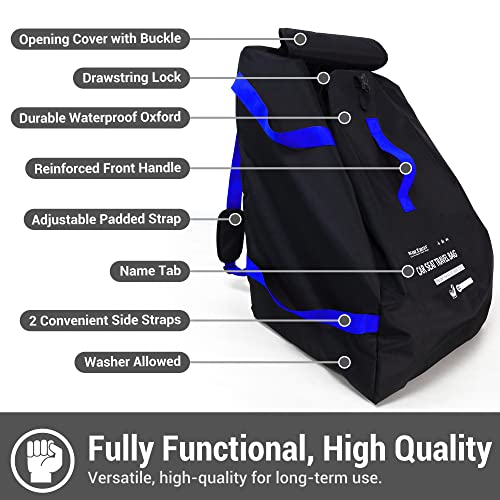 ProFaster Car Seat Travel Bag Backpack for Air Travel - Karfast Universal Infant Carseat Gate Check Bag Cover for Airplane, Foldable with Pouch, Blue - Image 3