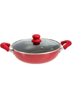 Sweet Home 26cm Non-Stick Wok Pan with Lid Red/Black - Multi-layer non-stick interior, Silicone polyester exterior, Easy clean, Vibrant color, and PFOA Free.  - Image 1