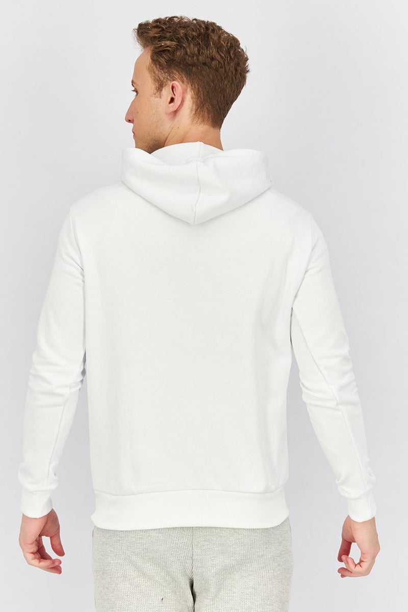 Baldinini Men Hooded Neck Brand Logo Long Sleeves Sweatshirt, White and Blue - Image 4