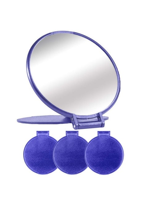 Compact Mirror Bulk Round Makeup Mirror For Purse, Set Of 3, 2.6"L X 2.37"W (Blue)